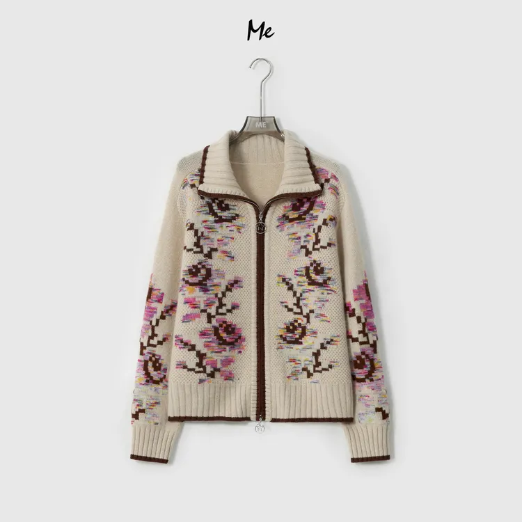ME【100%绵羊毛梦之花】艺术色织提花复古时尚百搭宽松毛衣MESA1858