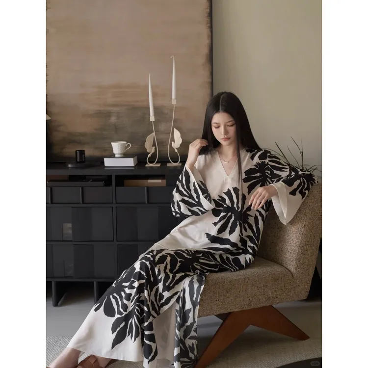 清冷艺术感法式气质高级不撞款松弛感睡裙印花家居服套装夏可外穿