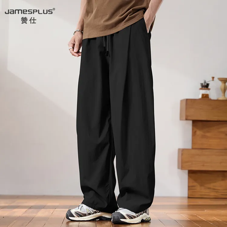 冰丝凉感弯刀休闲裤2025新款夏季薄款宽松直筒阔腿潮牌黑色裤9771