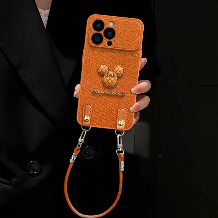 米奇公仔适用苹果17promax手机壳16pro小羊皮iPhone15网红挂绳14p