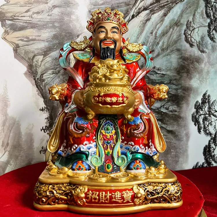 黄铜极彩贴金文财神爷家用供奉店铺公司开业摆件