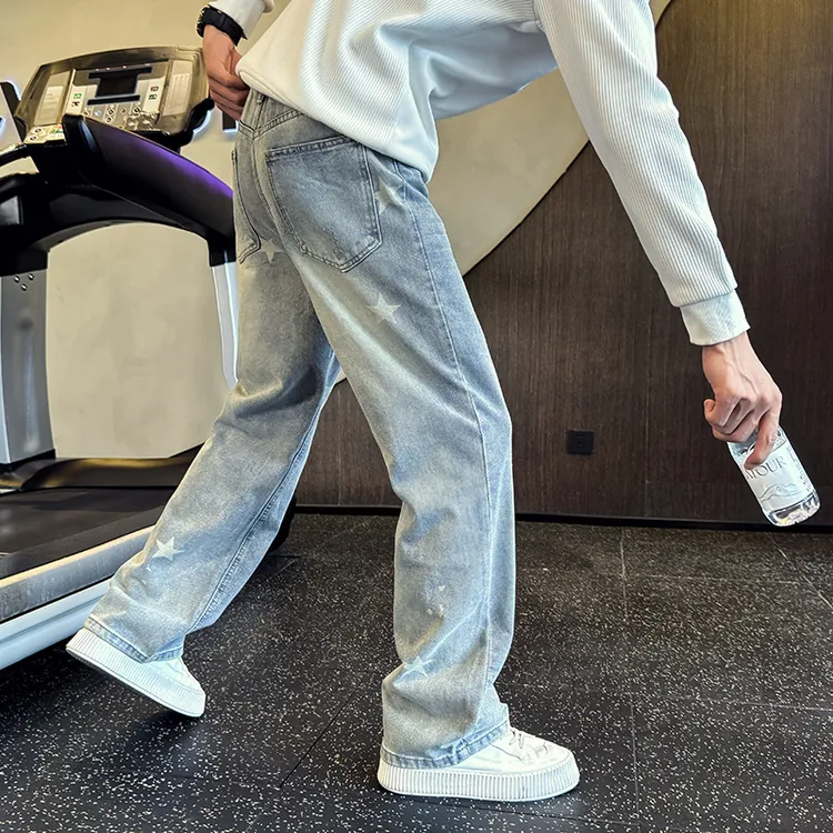 潮牌五角星微喇牛仔裤男美式高街显瘦直筒裤子2025新款春秋休闲裤
