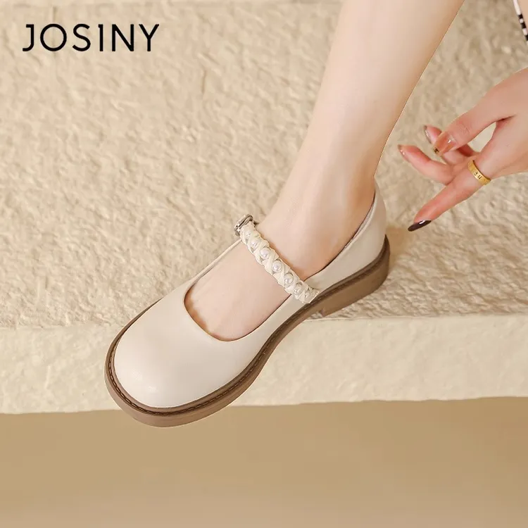 卓诗尼2025春秋新款软底浅口单鞋女孕妇平底小皮鞋法式玛丽珍单鞋