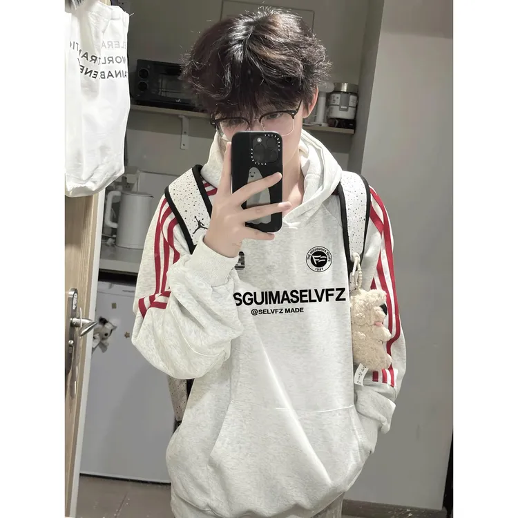 美式嘻哈潮牌高街字母连帽条纹卫衣男款秋季休闲宽松百搭外套上衣