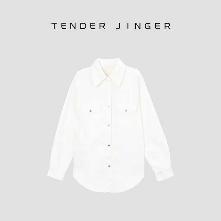 Tender Jinger【黑标】翻领白色汉麻薄牛仔衬衣T51RM114R