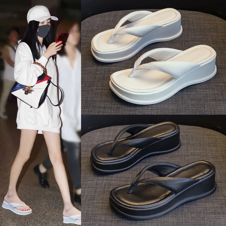 日本GP杨幂新款厚底人字拖鞋女夏季外穿夹脚坡跟软底沙网红