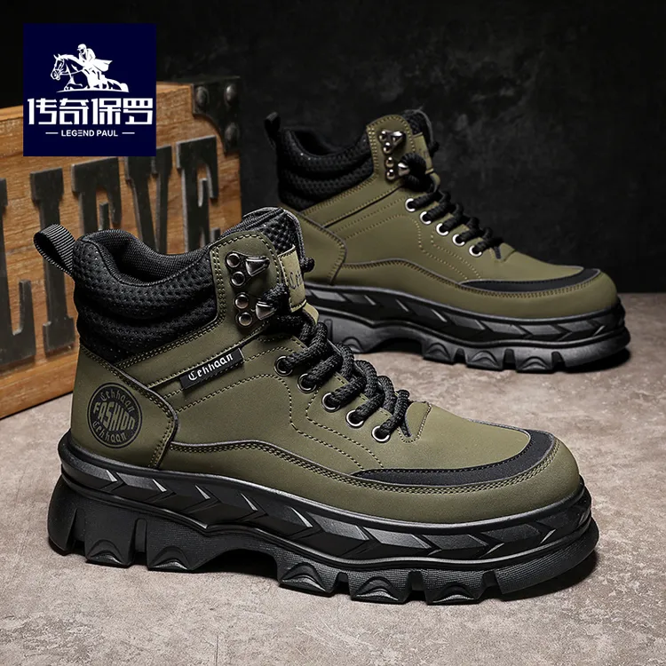 传奇保罗马丁靴男款户外防滑耐磨高帮厚底工装靴男款时尚百搭男靴