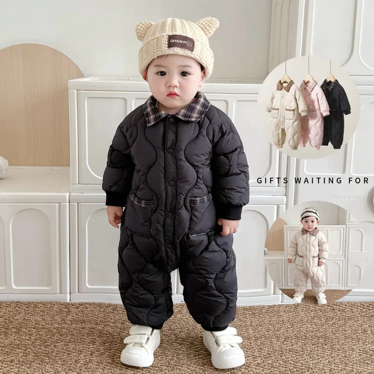 新款极简风白鸭绒婴儿加厚羽绒连体衣男女宝宝羽绒服婴幼儿爬服