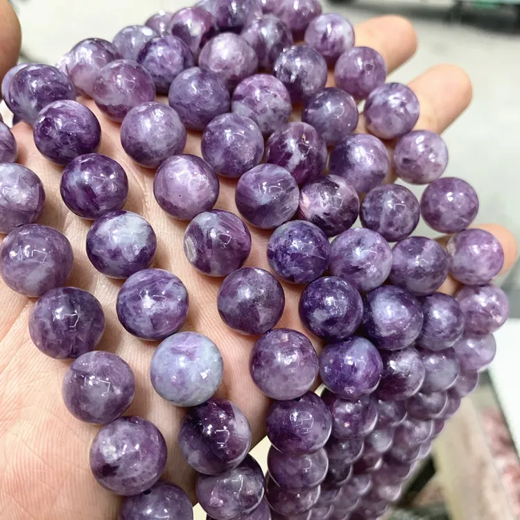 5A天然紫锂云母水晶散珠祖母晶圆珠半成品diy手工饰品配件串珠
