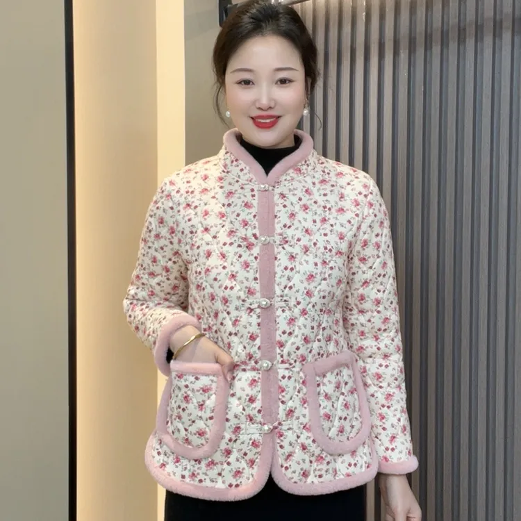 冬季新款加绒加厚小棉袄气质保暖棉衣时尚百搭中国风新中式