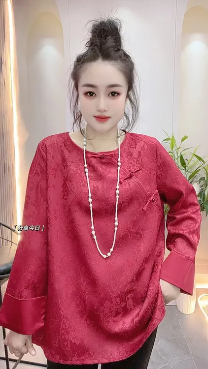 新中式2616国风高级段盘扣拼接撞色袖高级感时尚洋气打底