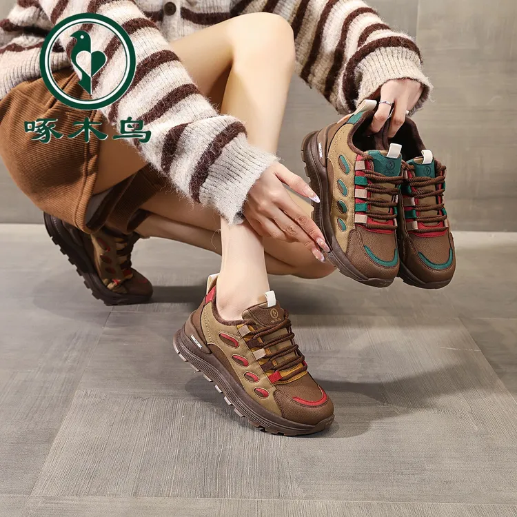 啄木鸟2025冬季老爹鞋透气运动时尚休闲厚底百搭防滑复古休闲鞋