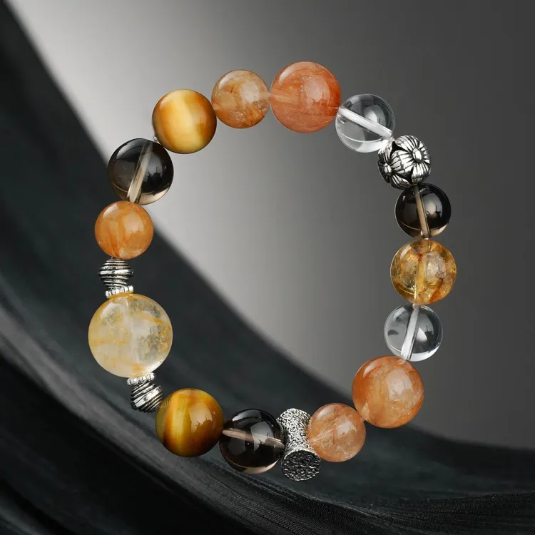 归真【金禧】黄花胶水晶  茶晶 黄水晶 红铜发晶天然水晶手链