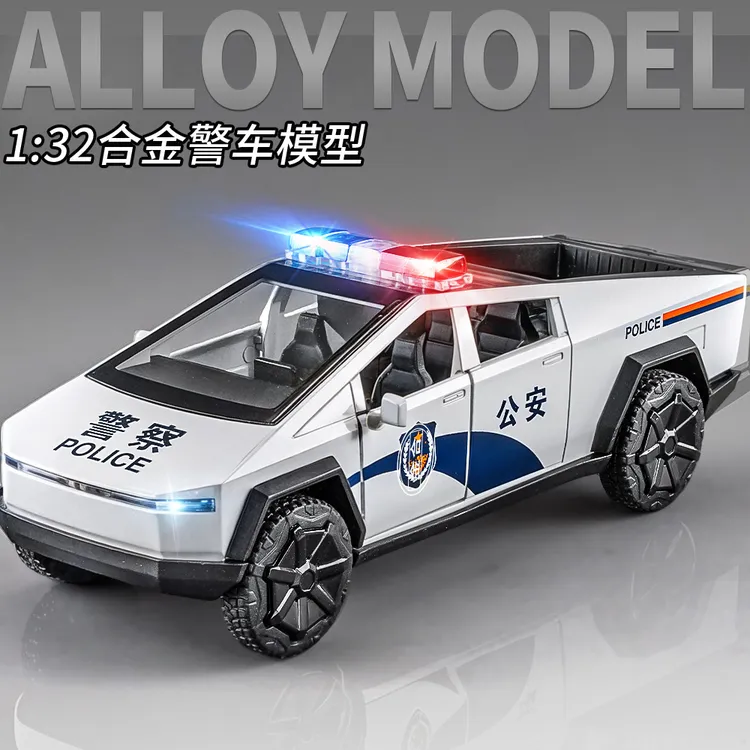 儿童特斯拉合金警车玩具小汽车仿真可开门越野皮卡车模型回力耐摔