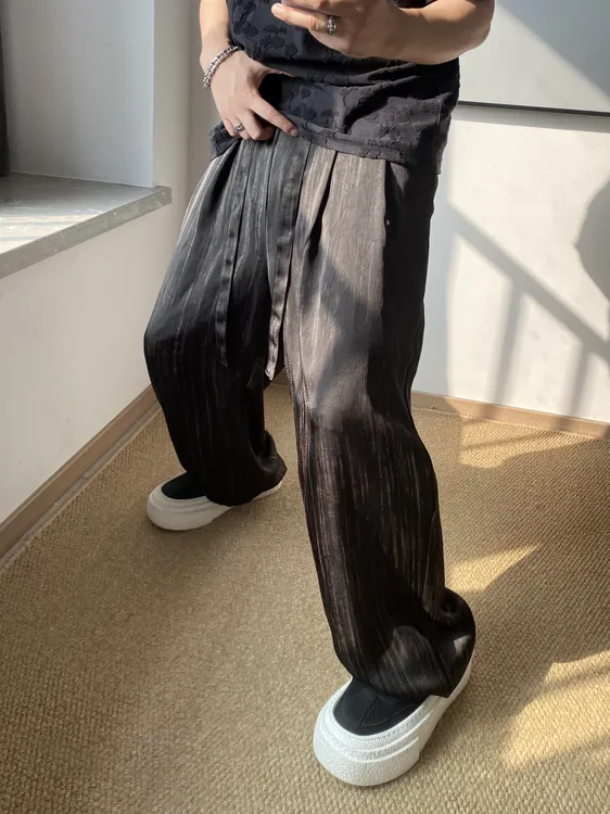 YZD【夏季新品】水墨扎染烫金纹理仿醋酸潮流冰丝休闲裤Y21