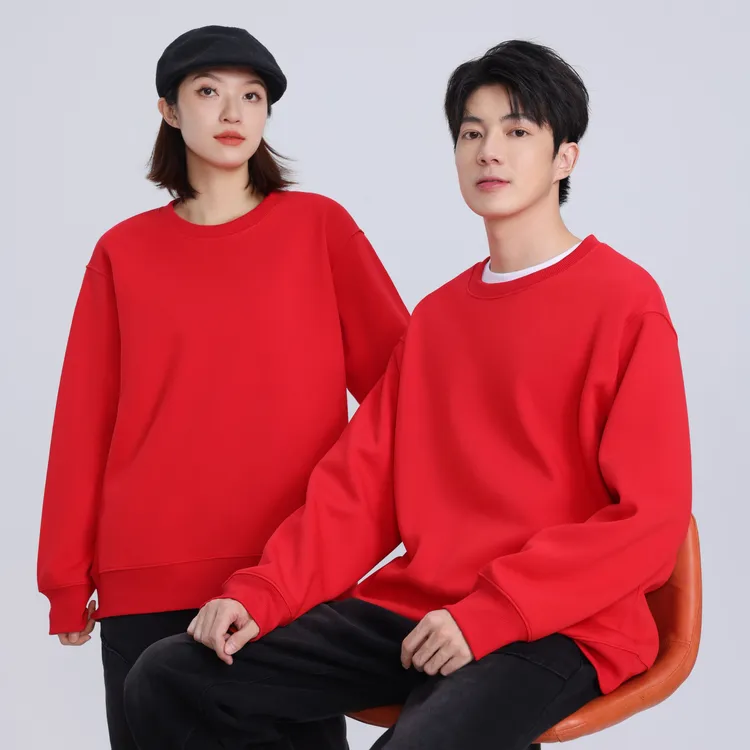 棉质落肩圆领卫衣情侣装套头衫百搭宽松红色休闲秋冬上衣秋季长袖