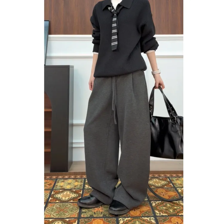 Unusual秋冬羊毛醋酸卫裤口粮神裤A字阔腿微喇磨毛cleanfit休闲裤