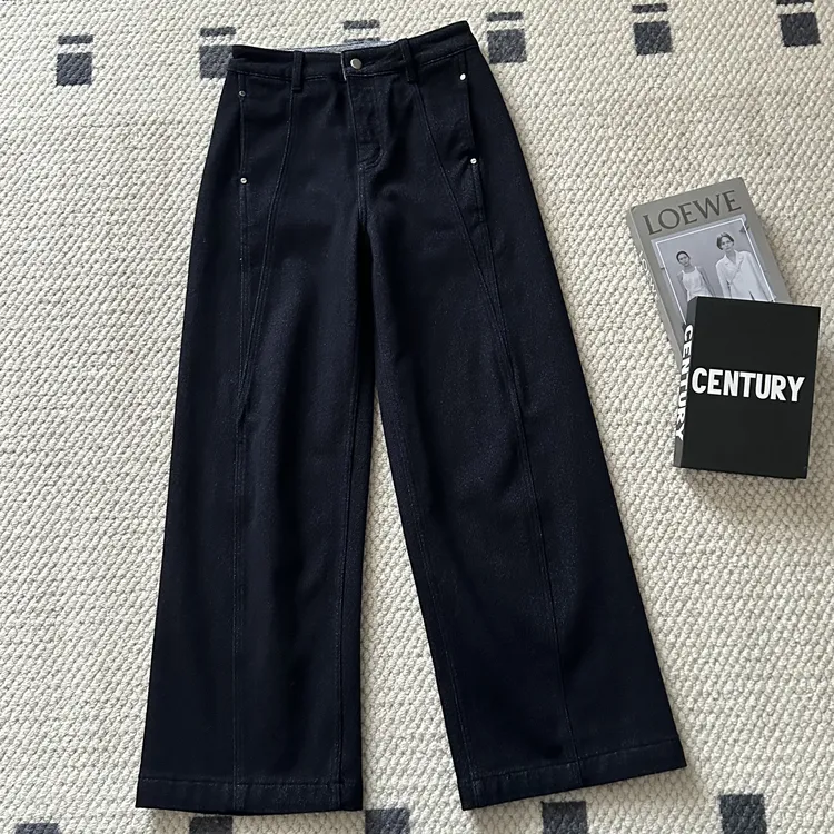 【米可家】高定面料【满天星植绒】普洗蓝防掉色牛仔阔腿裤8860