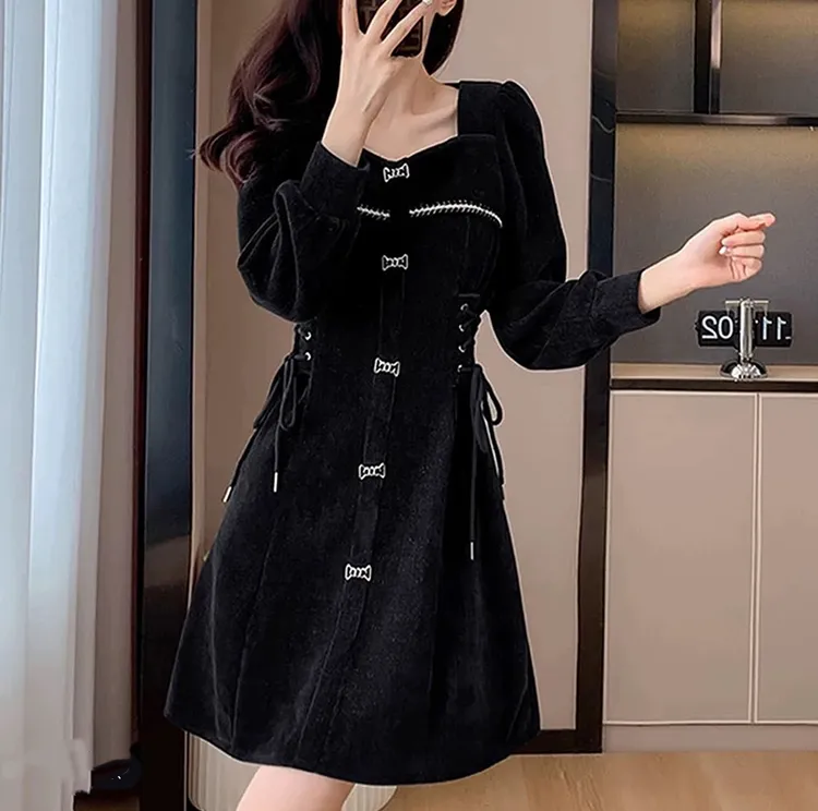 冬季时尚胖MM百搭收腰显瘦新年战袍气质连衣裙