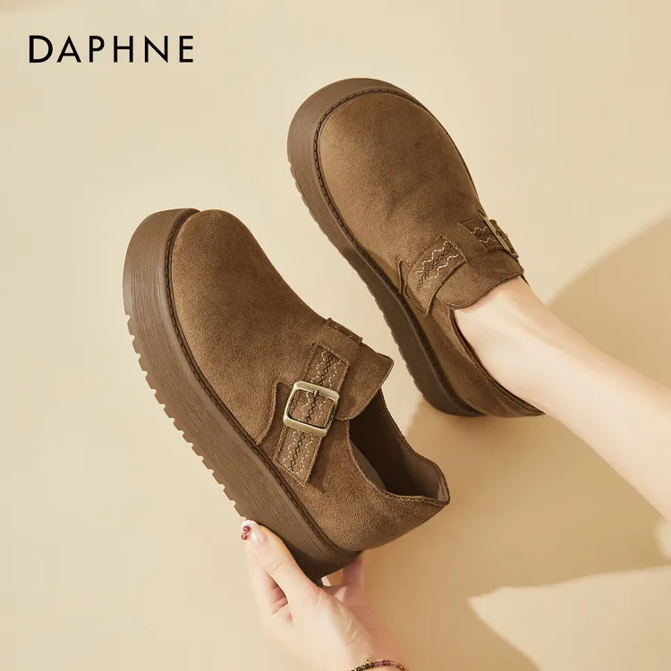 达芙妮乐福鞋女秋季2025新款厚底一脚蹬棕色复古百搭勃肯鞋懒人鞋