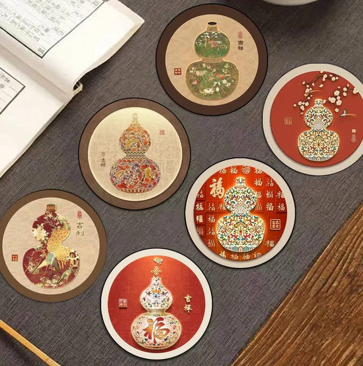 【六个装】福禄葫芦圆形硅藻泥吸水防滑杯垫装饰垫