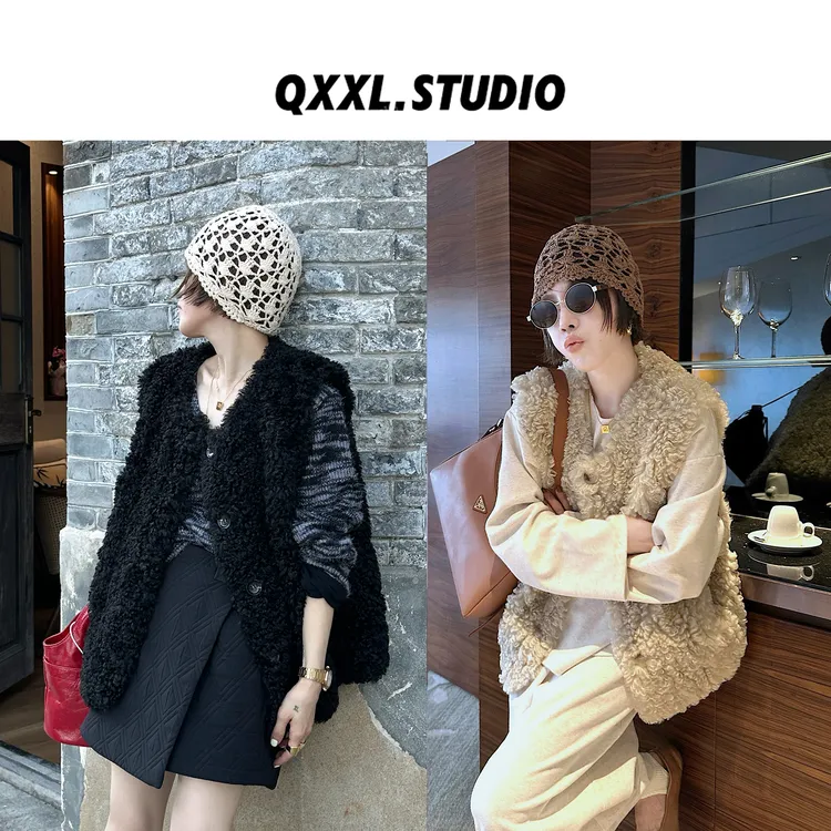 邱小小丽呀 秋冬新款毛绒短款马甲背心女百搭洋气外穿上衣外套