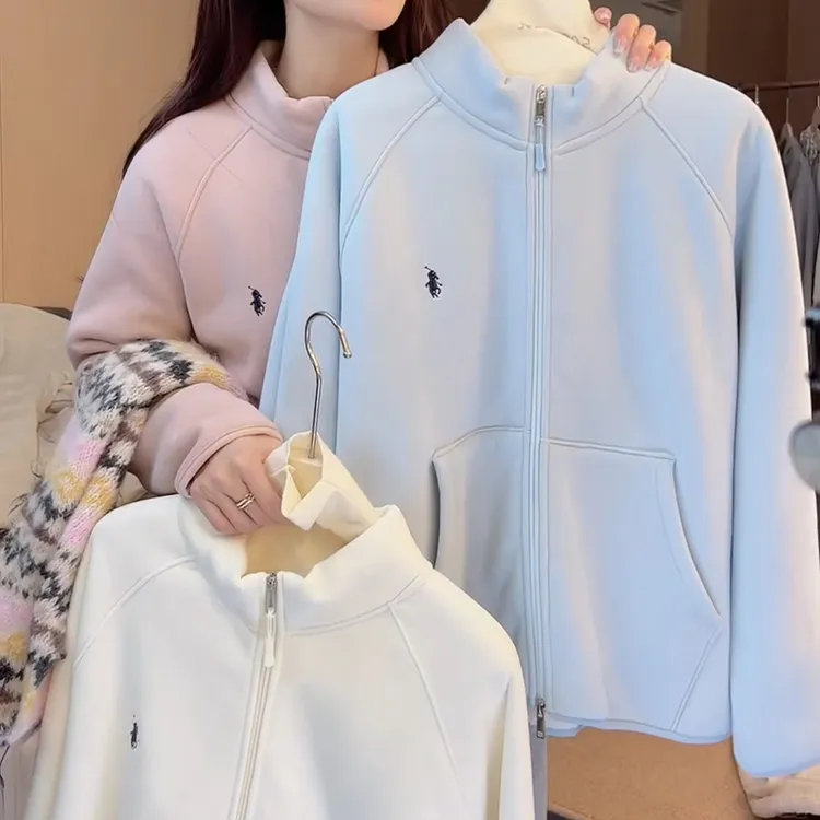 2025秋冬新款加绒加厚立领拉链刺绣极简风保暖卫衣女LK2507273