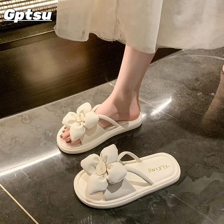GPTSu踩屎感拖鞋女外穿新款仙女风平底花朵配裙子一字拖沙滩凉拖
