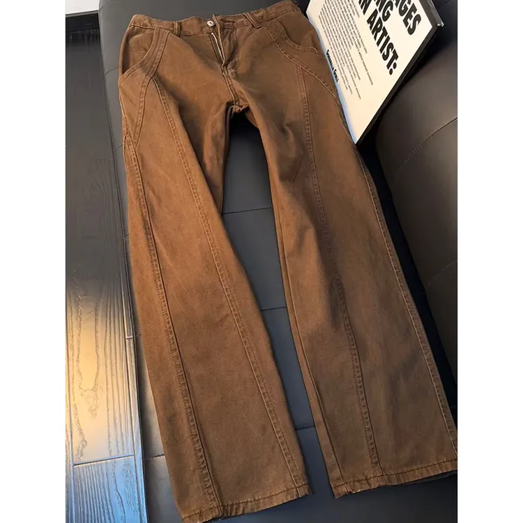 美式复古斜切牛仔裤男款秋冬显腿长纯棉水洗裤子直筒显瘦工装长裤