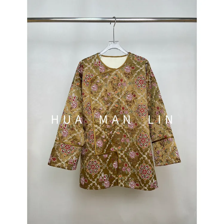 【花满林】圆领斜门襟重工刺绣真丝桑蚕丝丝毛缎上衣259977