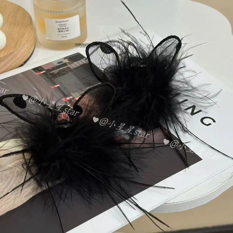 新款波点小耳朵羽毛刘海夹秋冬发饰韩系高级侧边夹