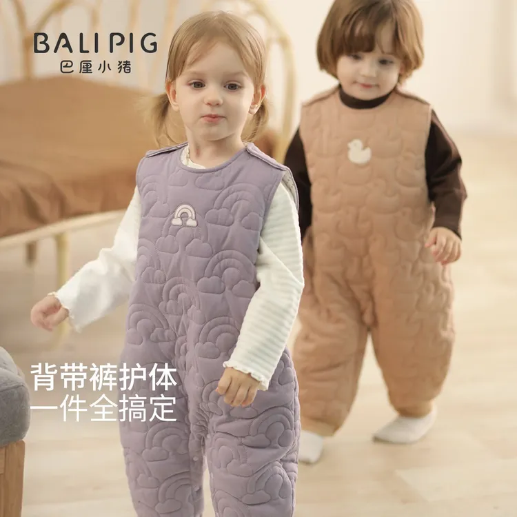 宝宝夹棉连体衣服秋冬加厚保暖背心哈衣无袖棉袄冬季婴幼儿背带裤