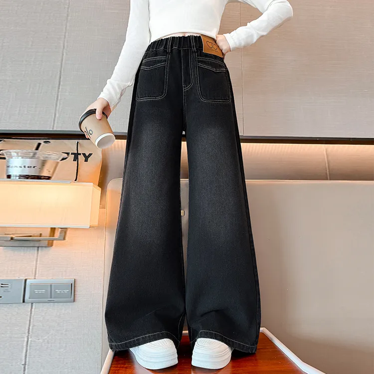 女童牛仔裤春秋款2025新款儿童阔腿裤洋气时髦休闲中大童女孩裤子