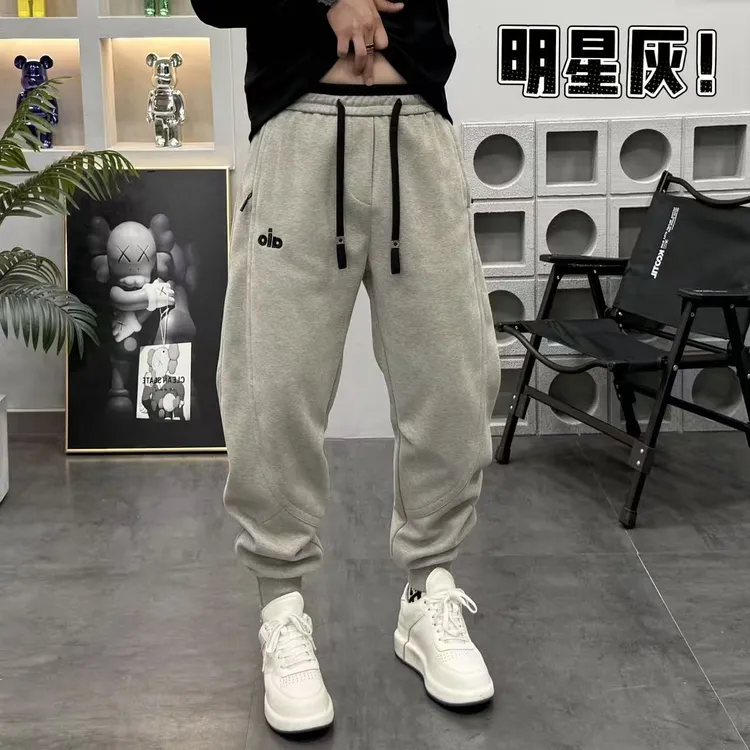 原版品质加绒潮流时尚刺绣立体剪裁弯刀束脚裤男松紧腰宽松休闲裤