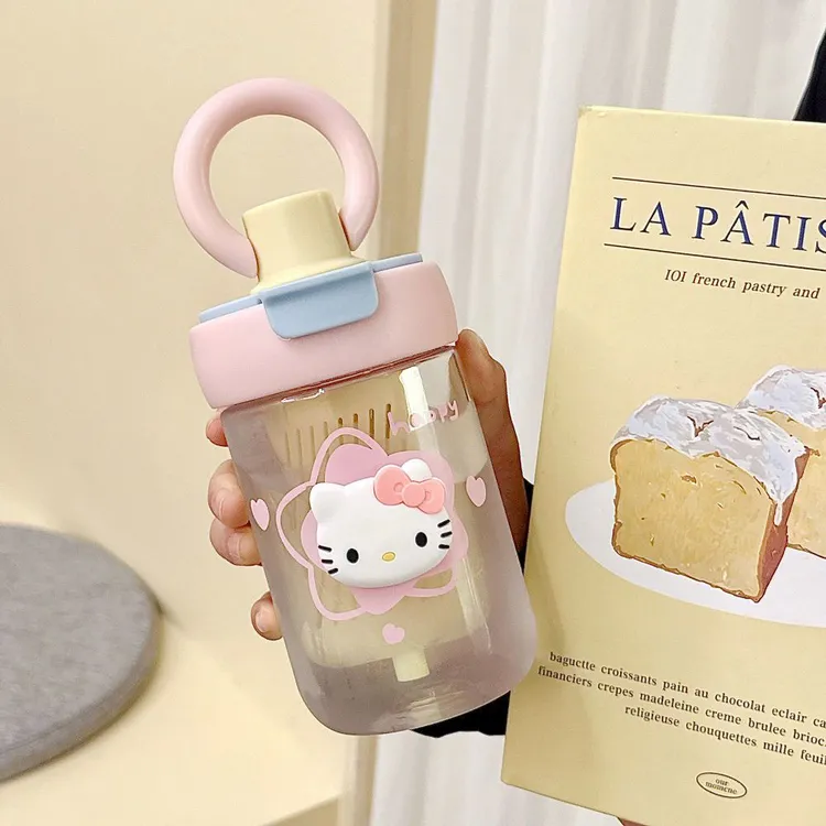 恒度Hello Kitty塑料水杯高颜值ins学生党diy可爱便携式吸管杯子