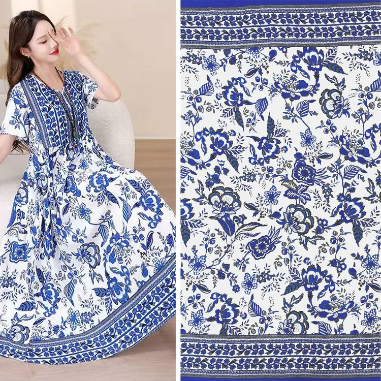 布将军定位花人造棉绸布料夏天绵绸连衣裙田园碎花服装面料桑绵绸