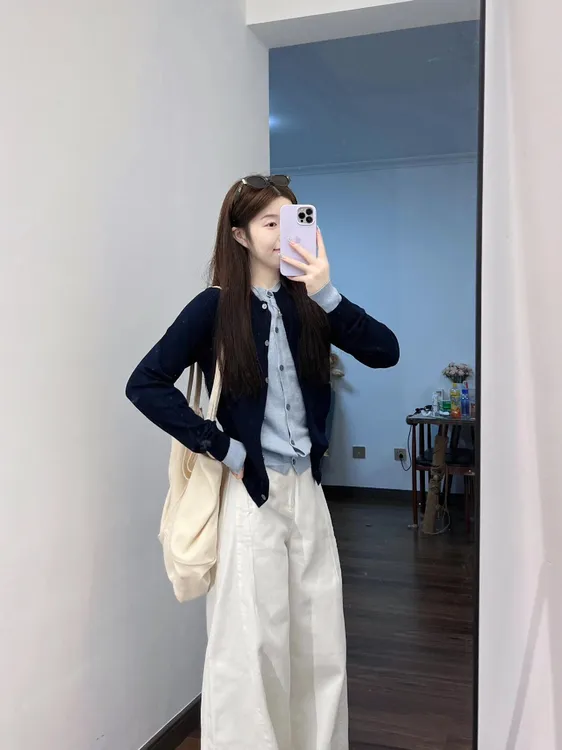 韩系撞色假两件针织开衫女新款设计感毛衣外套秋冬时尚高级感上衣