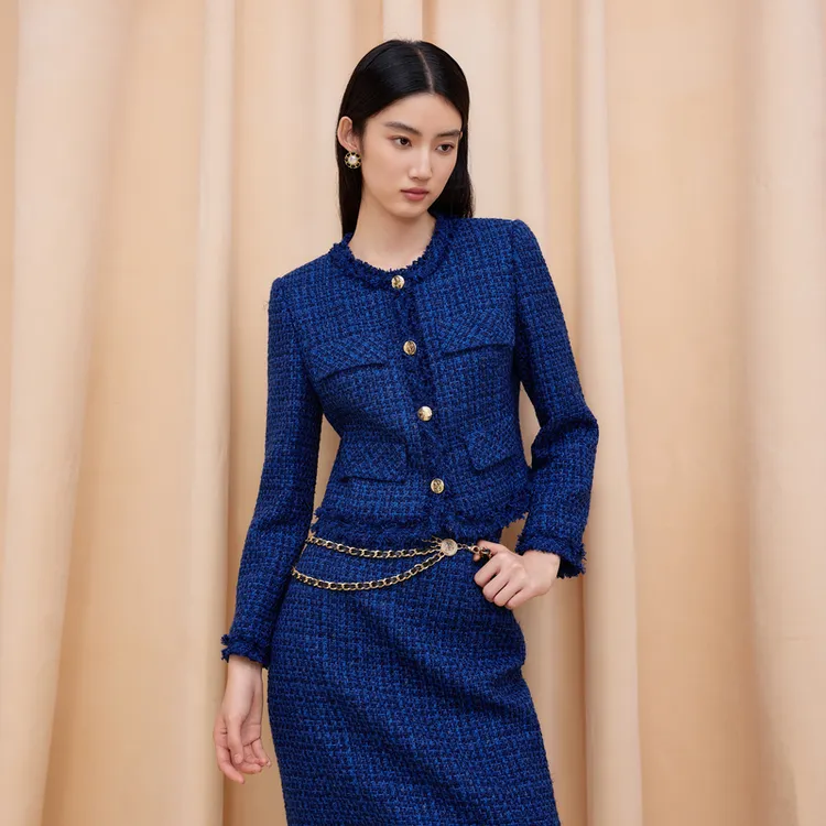 LIME/莱茵【循迹真我】冬季气质粗花呢上衣舰队蓝色LDGD9ACCJ308