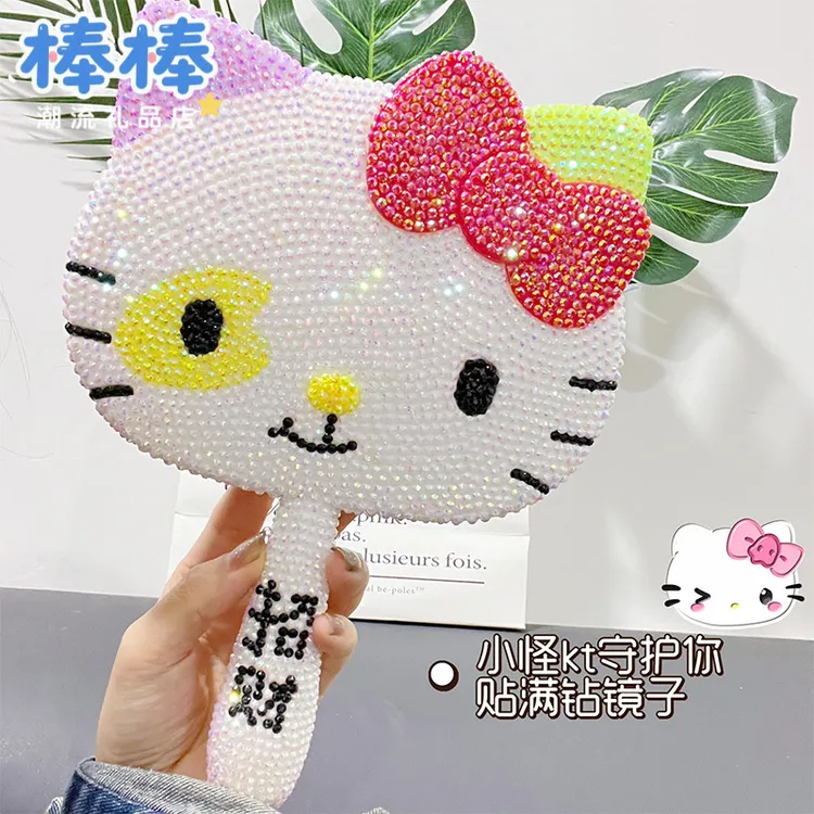hellokitty猫咪小丑怪贴钻镜子公主手持化妆镜diy手工生日送礼物