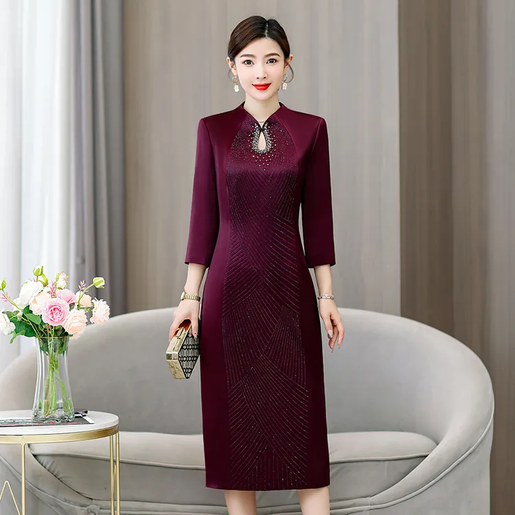 春秋妈妈装连衣裙女旗袍礼服2025年年轻妈妈礼服新款喜婆婆婚宴装