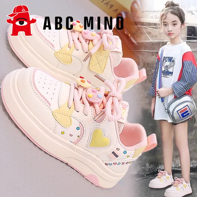 ABC MINO女童鞋板鞋秋季儿童小学生运动小白鞋中大童女孩休闲皮面