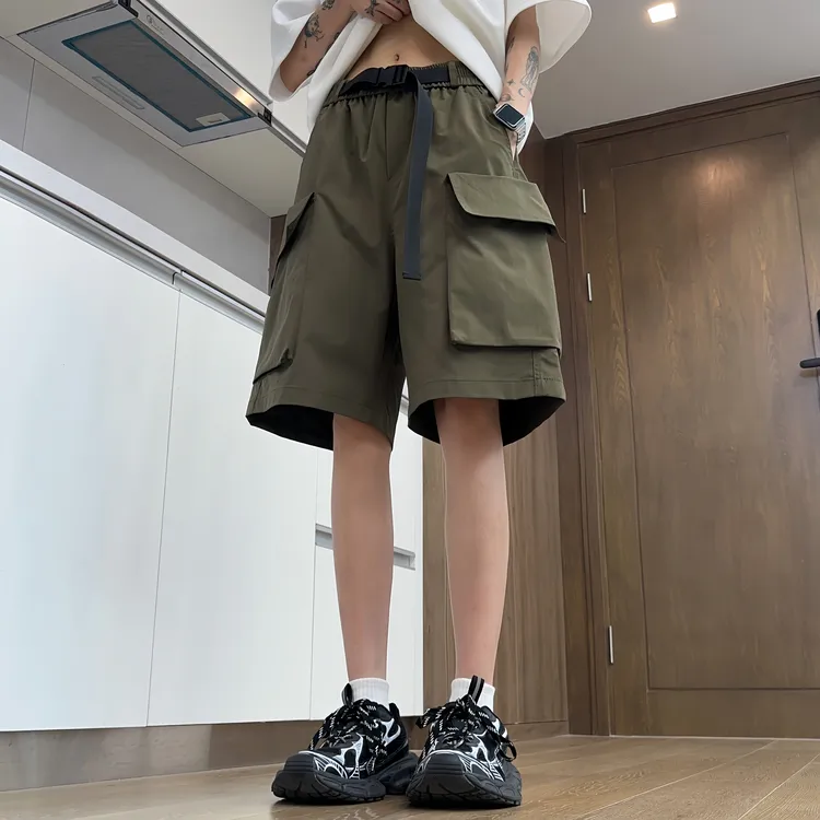 夏季新款潮流运动卡扣口袋设计短裤男女同款休闲宽松直筒五分裤