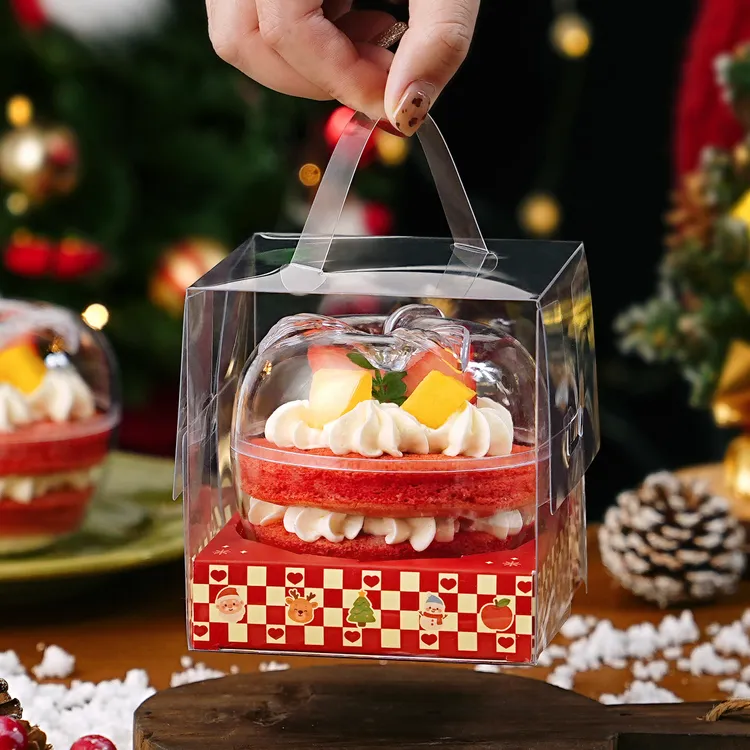 圣诞节苹果蛋糕包装盒平安夜苹果透明手提打包盒子甜品送礼物烘焙