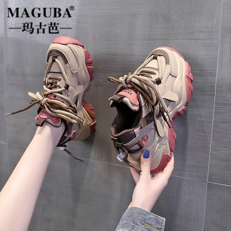 MAGUBA/玛古芭拼色女鞋舒适防滑潮牌新款厚底时尚百搭休闲老爹鞋 