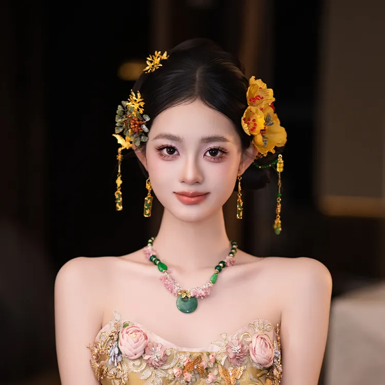 合金布艺婚庆饰品 优雅新娘婚礼国风新中式高级感跟妆配饰MT0156