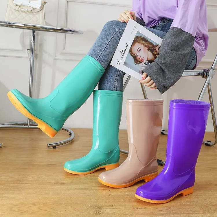 高筒农用女士雨鞋中筒牛筋底耐磨长筒雨靴厨房防油耐酸碱胶鞋水鞋