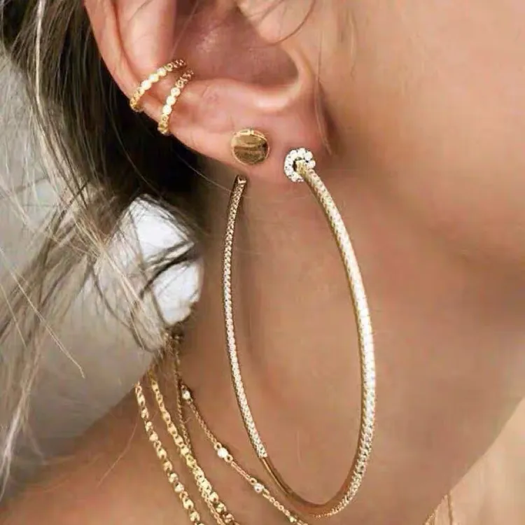 铜合金耳饰 耳圈欧美夸张高级感满钻百搭时尚小众气质镶钻ins耳环