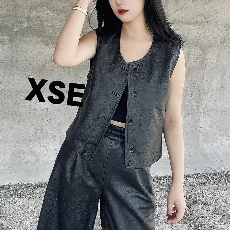XSE轻奢“马甲”100%绵羊皮休闲百搭真皮马甲外套519