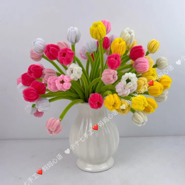 【不打胶】超简单迷你郁金香小清新客厅扭扭棒DIY材料包礼物手工