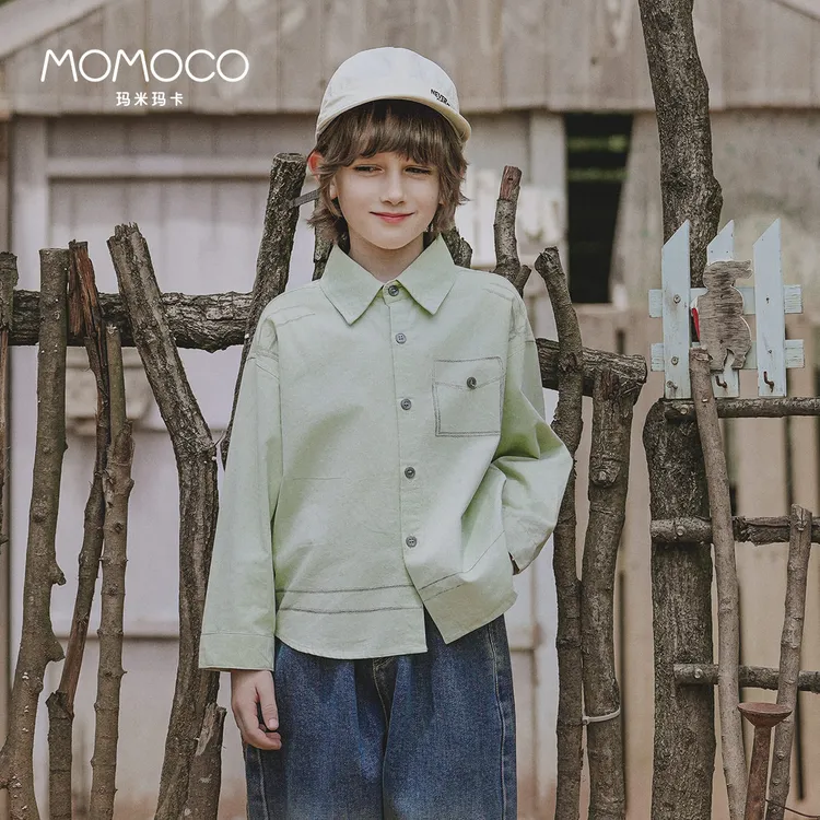 MOMOCO春秋季男童潮流时尚纯色衬衫帅气男宝长袖77330234007